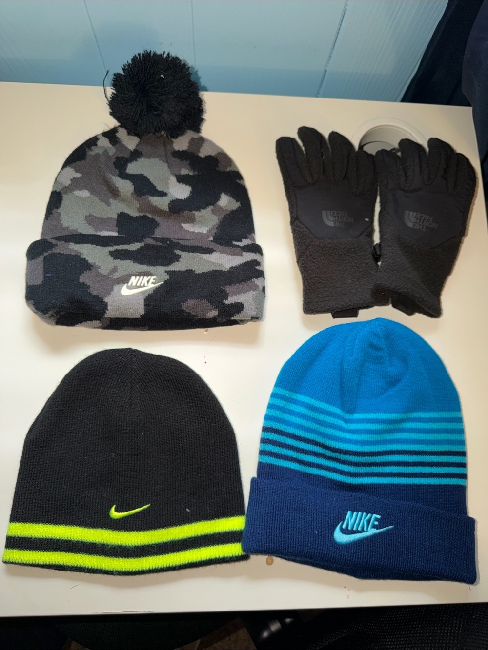 BOYS Nike winter hats & North face gloves